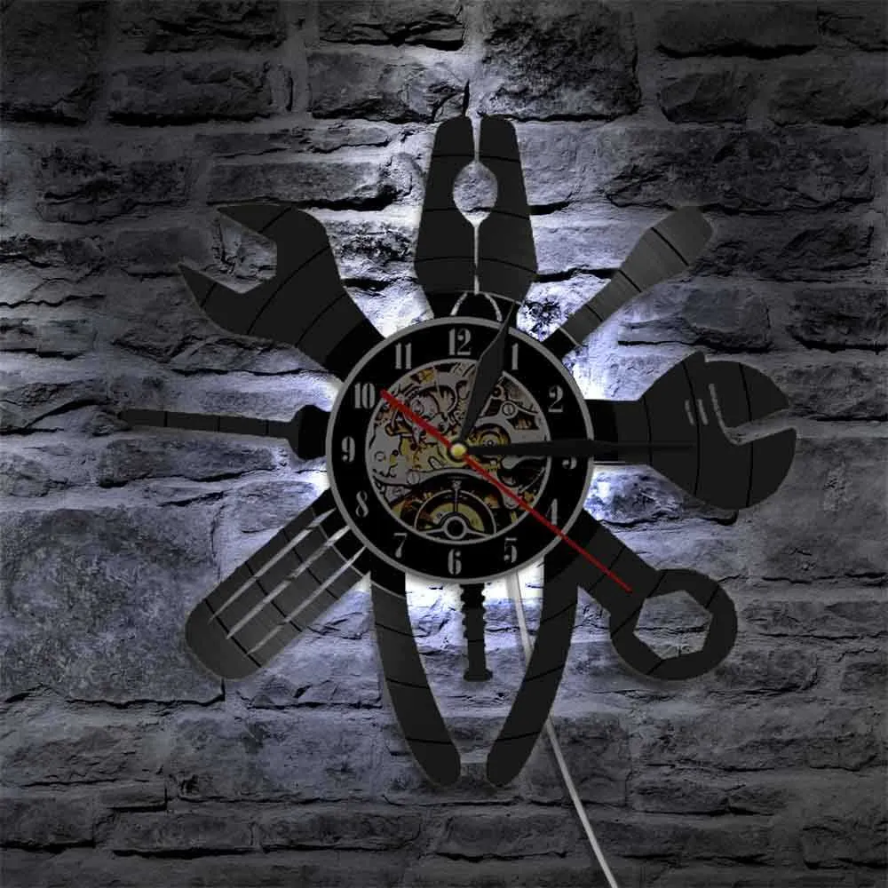 Инструменты ремонта сантехника светодиодные ночные светильники рекордные часы иллюстрация гаражные стены Art Watch Exclusive Wanging Wall Lamp x07269170537