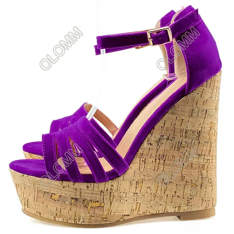 Rontic New Arrival Women Platform Sandals Sexy Wedges Heels Open Toe Pretty Fuchsia Purple Party Shoes Women US Plus Size 5-20