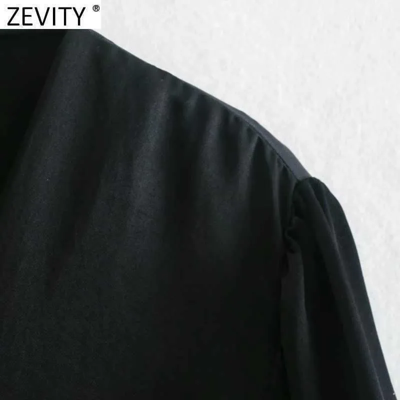 Zevity femmes mode croix col en V anneau noué court blouse blouse femme solide Kimono Satin chemises Chic Blusas hauts LS7472 210603