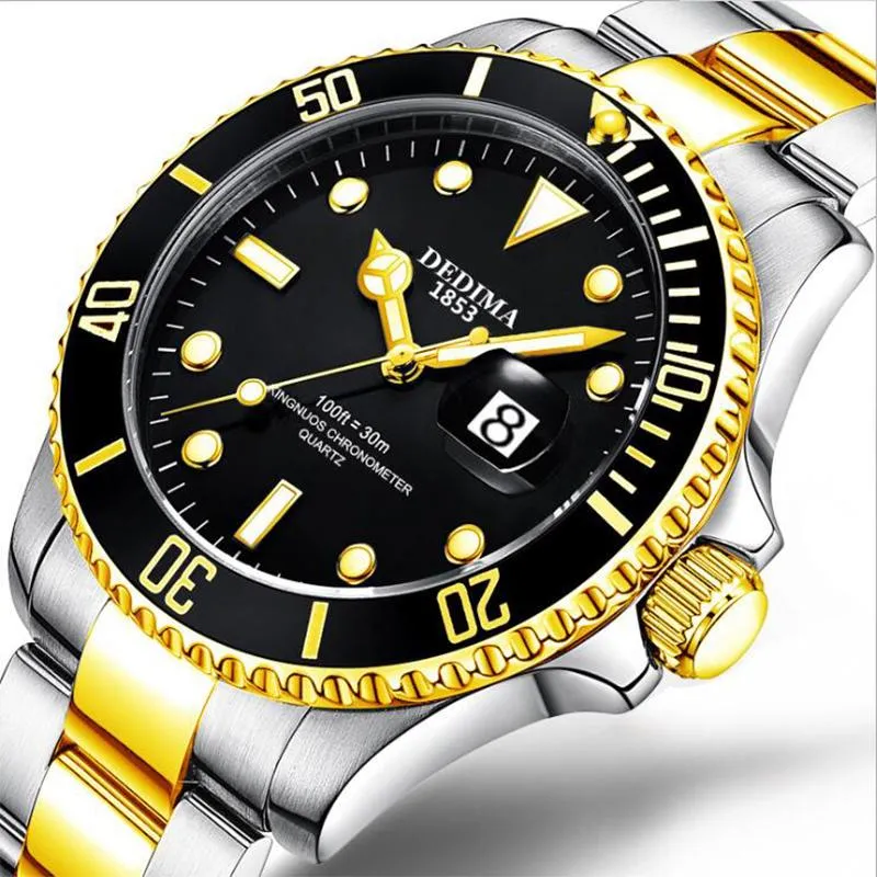 Mężczyźni obserwują, że upuszczająca rola kwarcowe zegarki męskie złoto ze stali nierdzewnej Relogio Masculino Wodoodporne zegarek