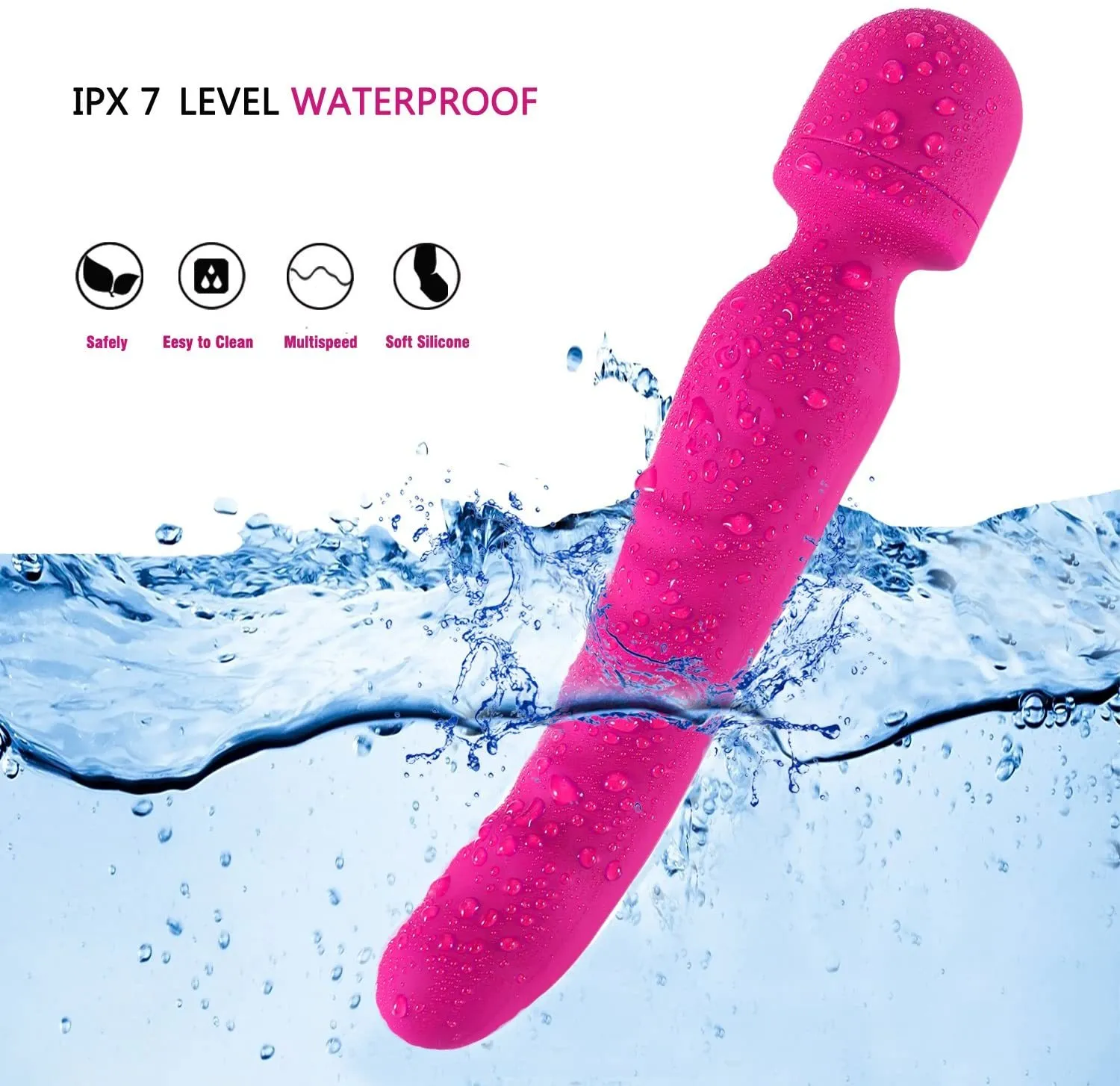 Masaje 7 Velocidad más fuerte Cable USB Recargable Modo de calentamiento a prueba de agua Varita Masajeador Vibrador para mujeres Vibración dual Clítoris vaginal