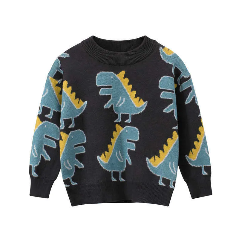 Camou Vintertröja för pojkar Söt Dinosaur Toddler Pullover Varma Barnens stickade slitage Barnkläder Y1024