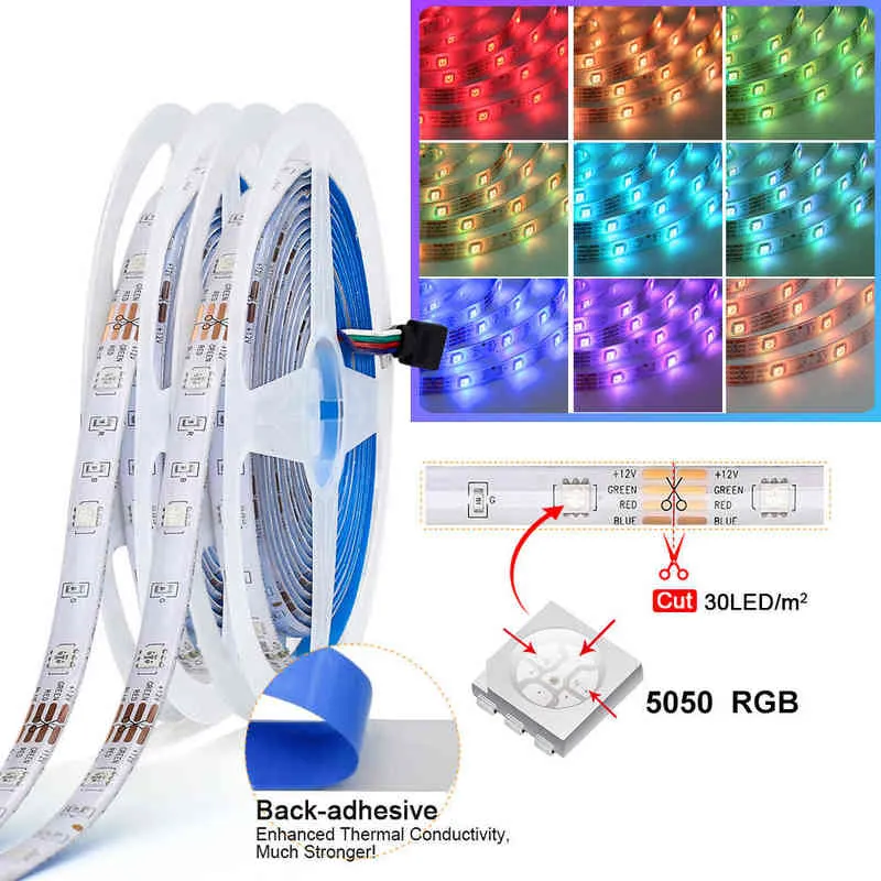 Bluetooth WiFi LEDストリップライトRGB 5050 2835フレキシブルリボン防水LEDライトストリップ5M 10M 15M 20M 25M 30M DC 12VコントロールW22306Y