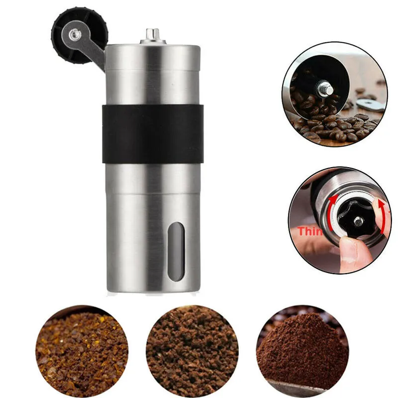 Rostfritt stål manuell Kaffebönor Justerbar nötter kvarn med gummislinga Ring Mini Hand Mills Machine 220217