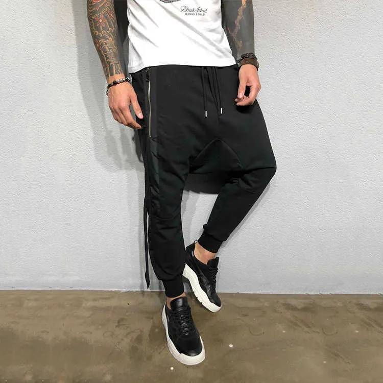 Mode sarouel hommes Hip Hop décontracté Joggers taille élastique Fitness pantalons de survêtement mâle Streetwear croix pantalon pantalon 210702