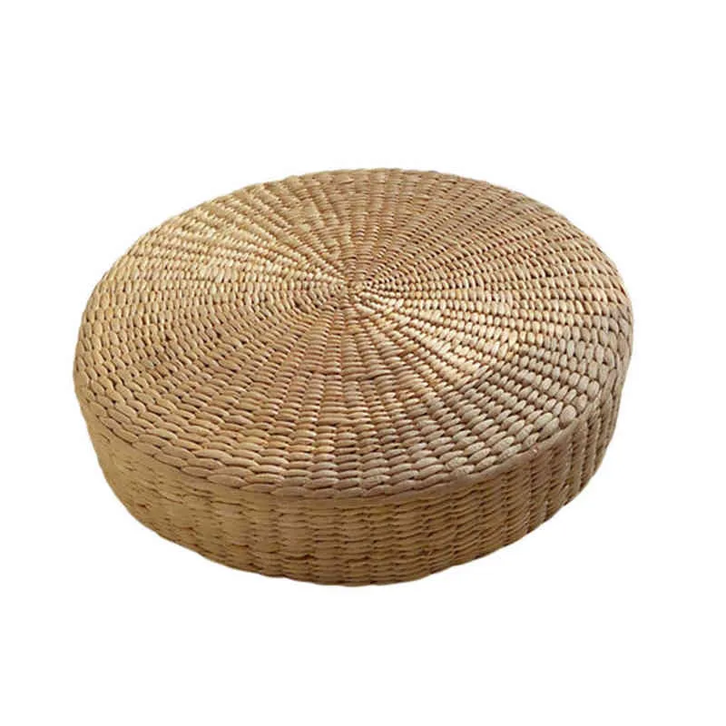 Floor Pillow Eco-Friendly Round Straw Cushion Hand Woven Tatami Mat Yoga Tea Ceremony Meditation Pad 211203