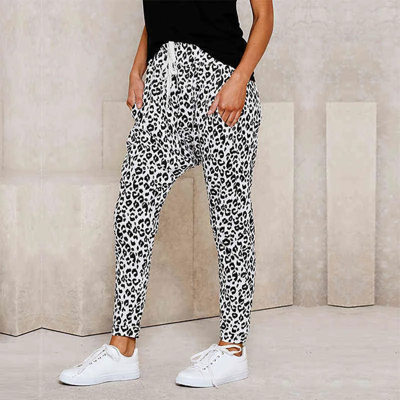 Harajuku Jogger Leopard Print Casual Hosen Breites Bein Jogginghose Frauen Hosen Plus Größe Hohe Taille Streetwear 211115