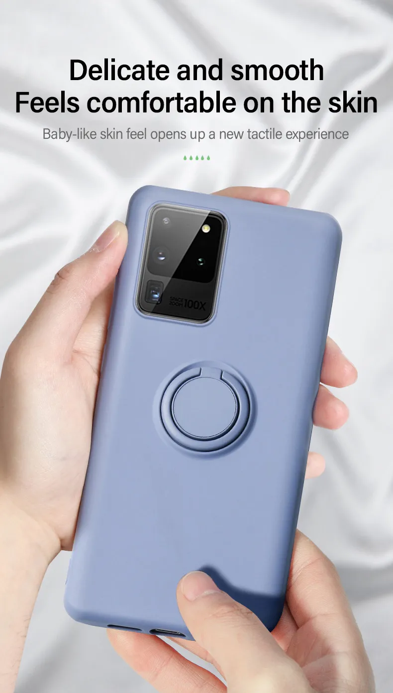 Custodie telefoni con supporto magnetico in silicone liquido ultrasottile Samsung Galaxy S20 Ultra S10 Note 10 Pro Stand Ring Staffa Cover posteriore