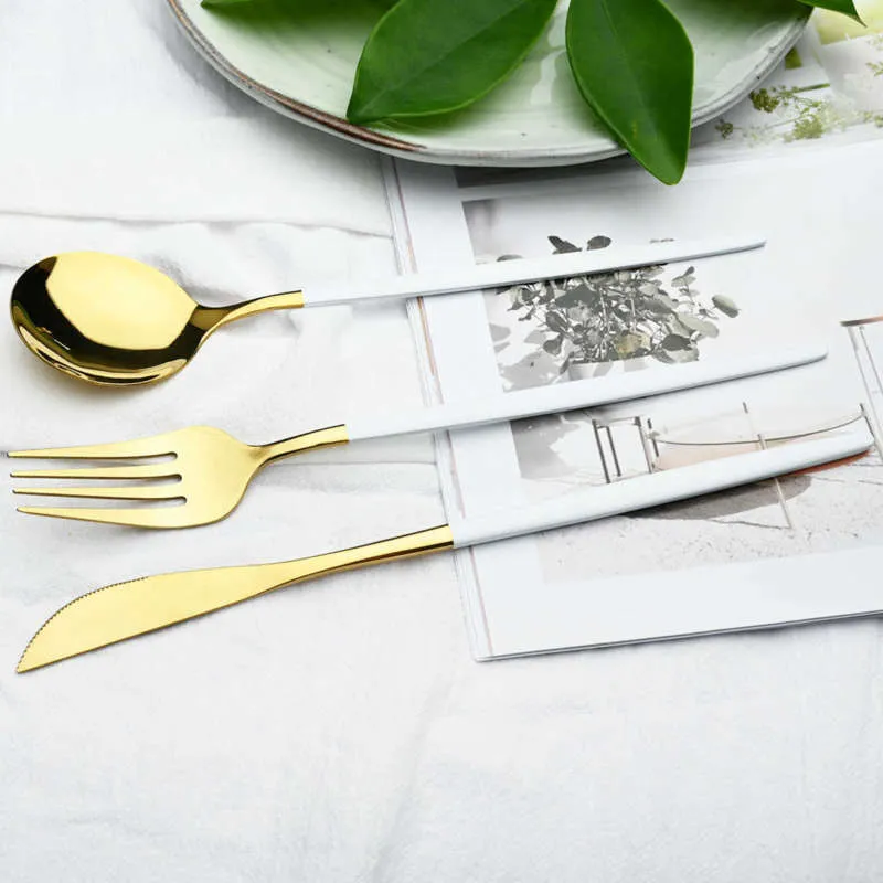 Gold Dinnerware Cutlery Knife Cake Fruit Fork Coffee Spoon Flatware Silverware Stainless Steel Party Tableware 210928