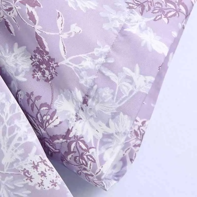 Sommar kvinnor blommig tryck violett skjorta kvinnlig skräddarsydd krage kortärmad blus avslappnad dam lösa toppar blusas s8807 210430