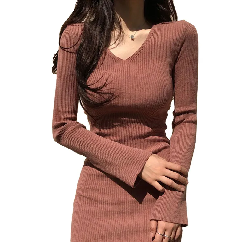 Robe crayon pour femmes Printemps Automne Manches longues Col V Slim Fit Soirée Cocktail Clubwear Sexy Mini Vêtements 210522