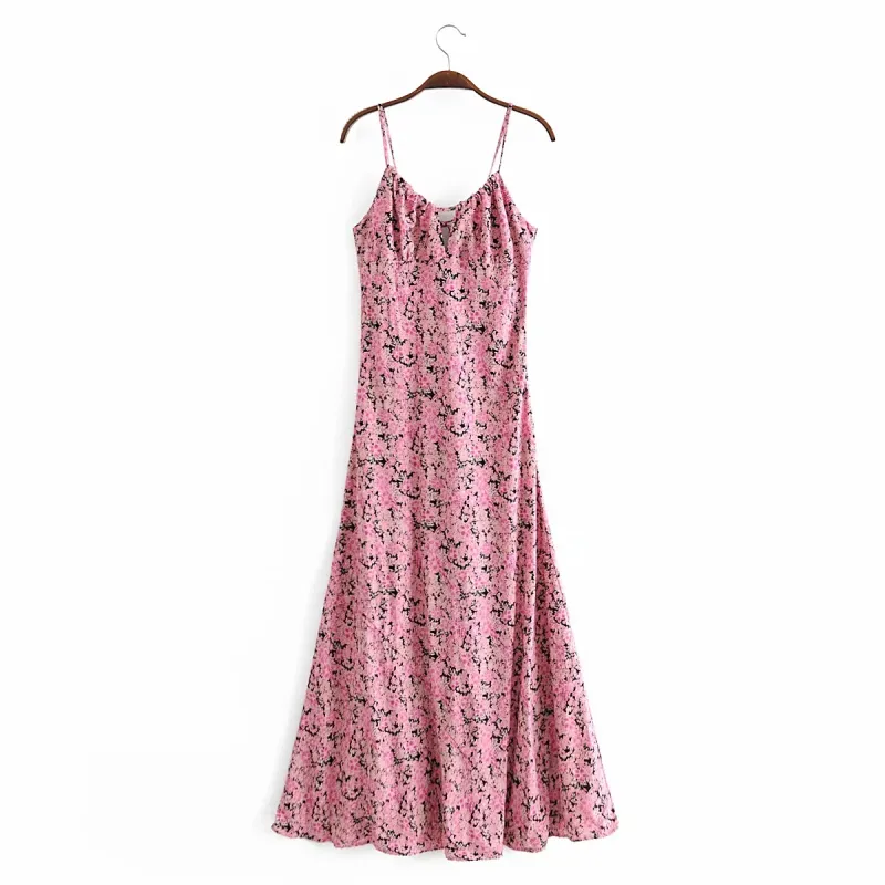 Casual Woman Slim Floral Cotton Spaghetti Strap Long Dress Summer Fashion Ladies Backless es Female Holiday 210515