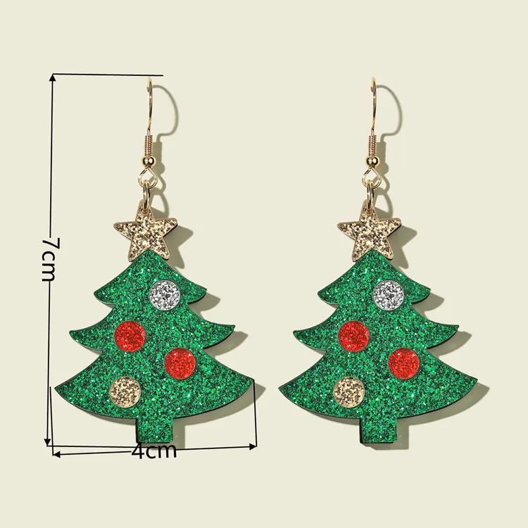 Cartoon three dimensional Christmas series acrylic Trees Earrings