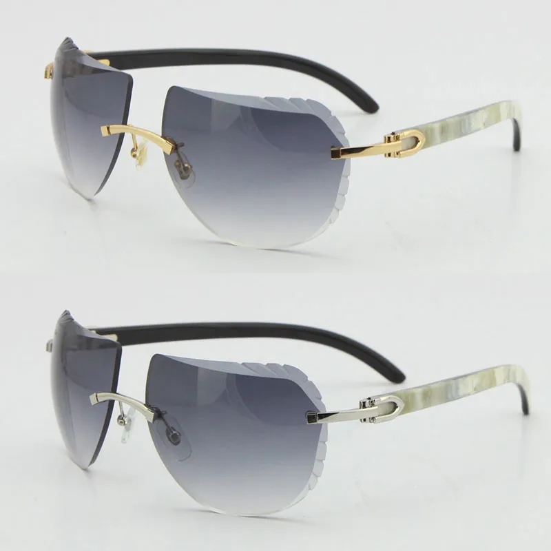 Design original preto mix branco chifre de búfalo sem aro óculos de sol 8200763 c decoração diamante corte lente óculos de sol feminino 18k go231t