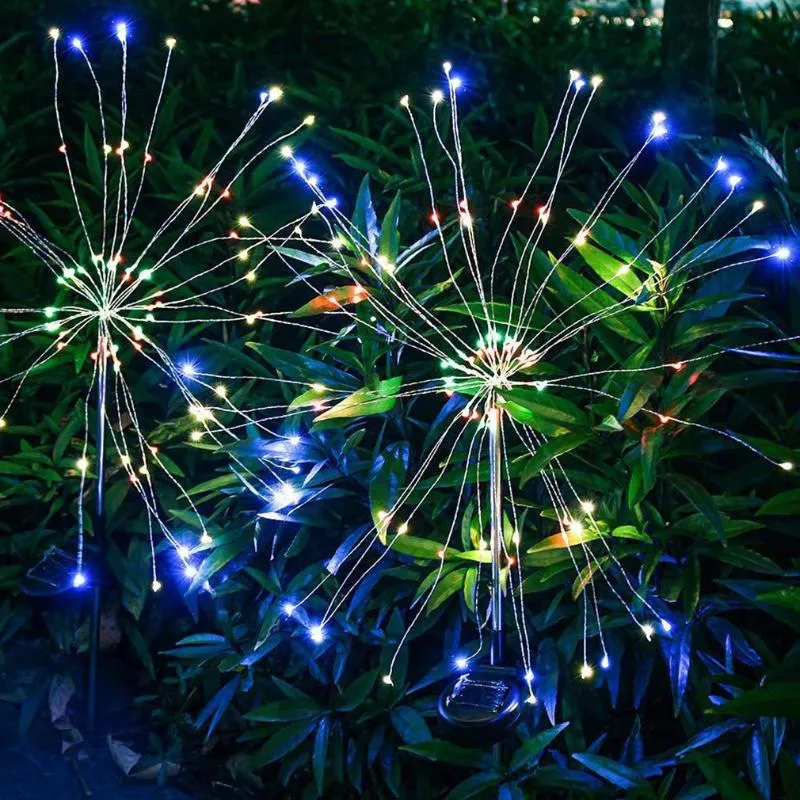 Rasenlampen Solarbetriebene Outdoor-Graskugel Löwenzahn Feuerwerk Lampe Blitzschnur 90 120 150 LED für Gartenlandschaft Urlaub Li247C