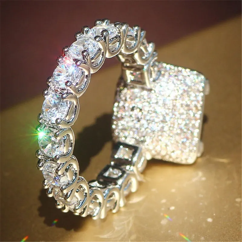 Verklig solid 925 Sterling Silver Gemstone Rings for Women Luxury Square 3 Carat Diamond Engagement Wedding Ring Fine Topaz Jewelry260V