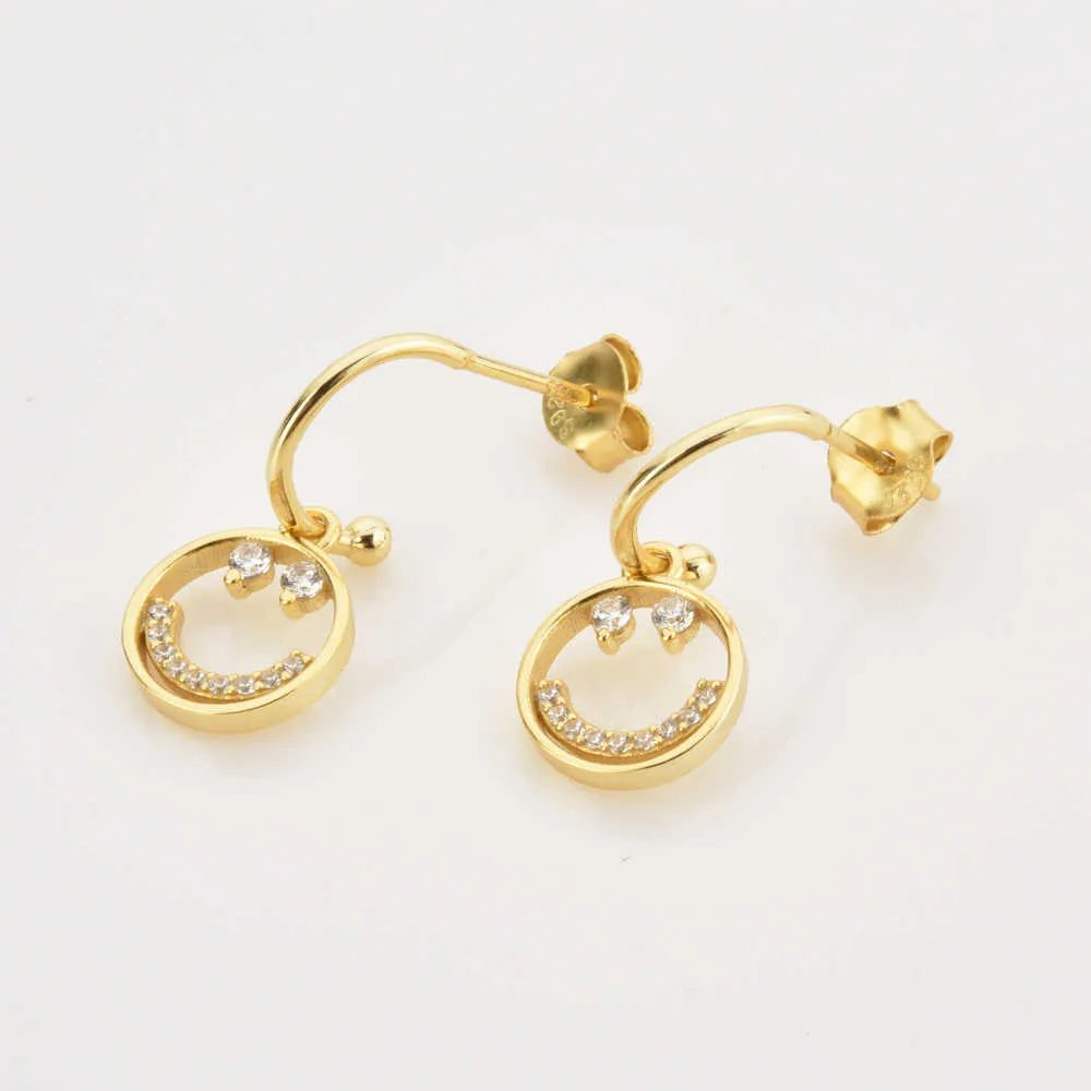 Andywen 925 Sterling Silver Gold 8.5mm Daisy Örhängen Vit Drop Earring Loops Piercing Pendiente Luxury Smycken Clips Gift 210608