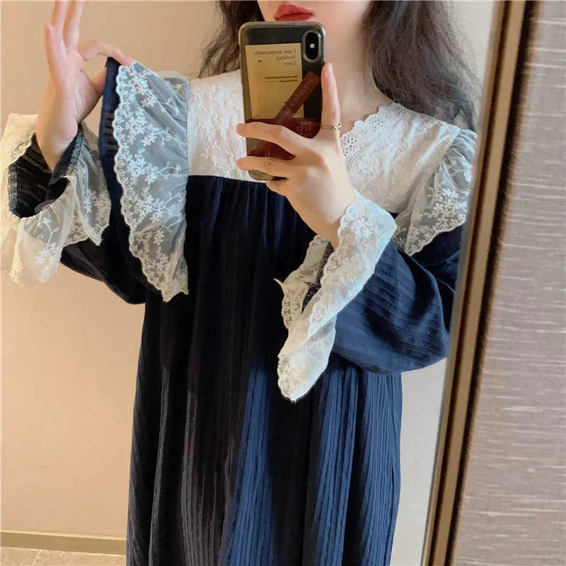 V-pescoço vestido vestido de laço impressão doce mulheres bonito chique confortável algodão coreano moda pijama camiseta 210525