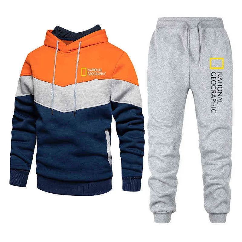 Geografische Nacional Marca de Moda Masculina Definieer Agasalho Outono Novos Hoodies + Sweatpants Terno Com Capuz Conjuntos Casuais G1209