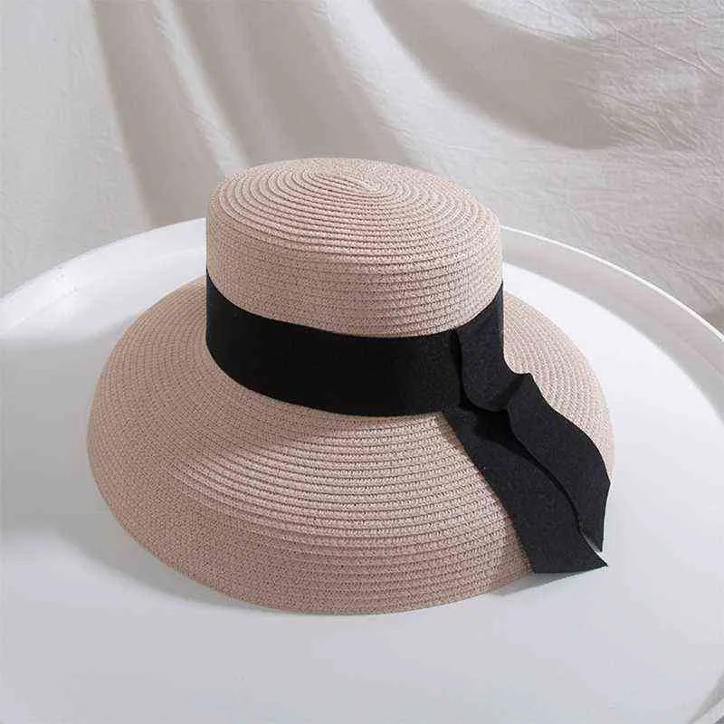Chapéu de Sol para Mulheres Atividades ao ar livre Decoração de fita preta Verão G220301