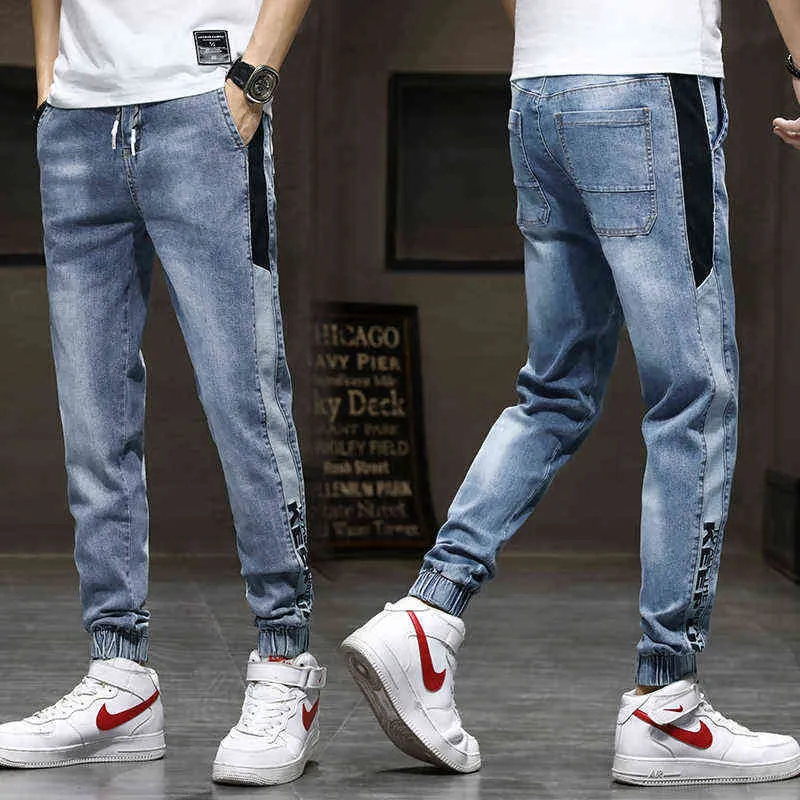 Vår Höst Mäns Jeans Bomull Denim Hip Hop Slack Bottom Joggers Streetwear Skinny Blue Pants Hombre Harem Trousers Men M-5XL 211111