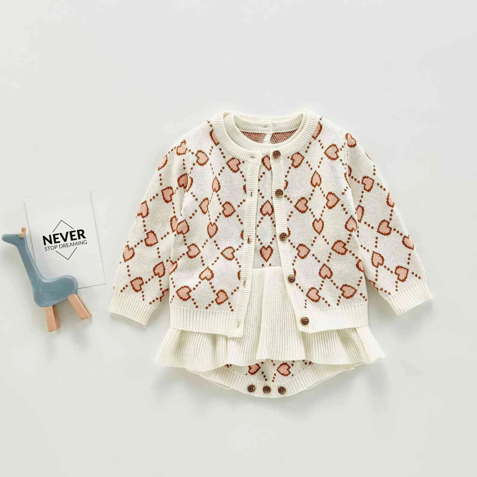 Autumn Girls Clothes Knitted Bodysuit Set Infant Newborn Girl Knit Cardigan Kids Sweater Cotton Baby Jumpsuit 210413