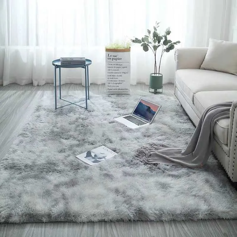 Tapis en peluche pour salon tapis moelleux tapis de table lit Style nordique gris rose sol anti-dérapant 210928