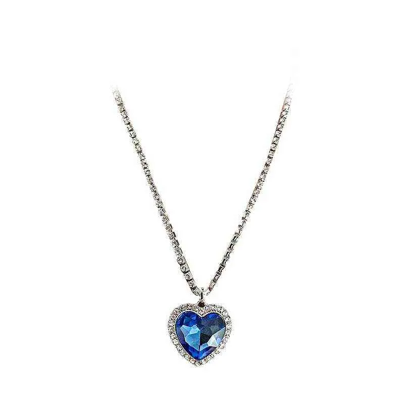 Grand collier pendentif coeur en cristal pour femmes collier complet en strass Titanic coeur de l'océan coeur bleu amour pour toujours bijoux G1206