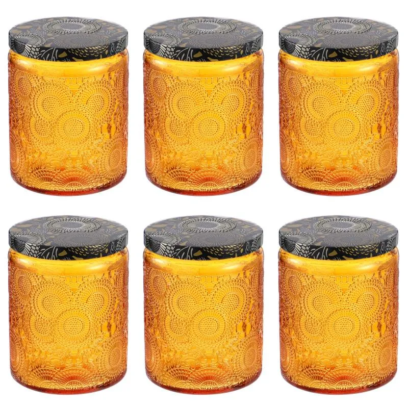 6 stks Reliëf Glazen Kaars Container Kits Lege Ronde Maken Mason Jars Opslag Flessen 245U