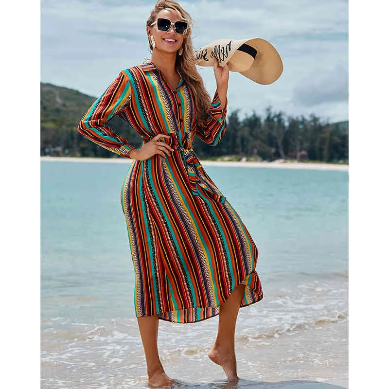 Beach Cover up Tunics for Print Chiffon Long Kaftan Bikini Robe de Plage Sarong Wrap Swimsuit cover Q1125 210420