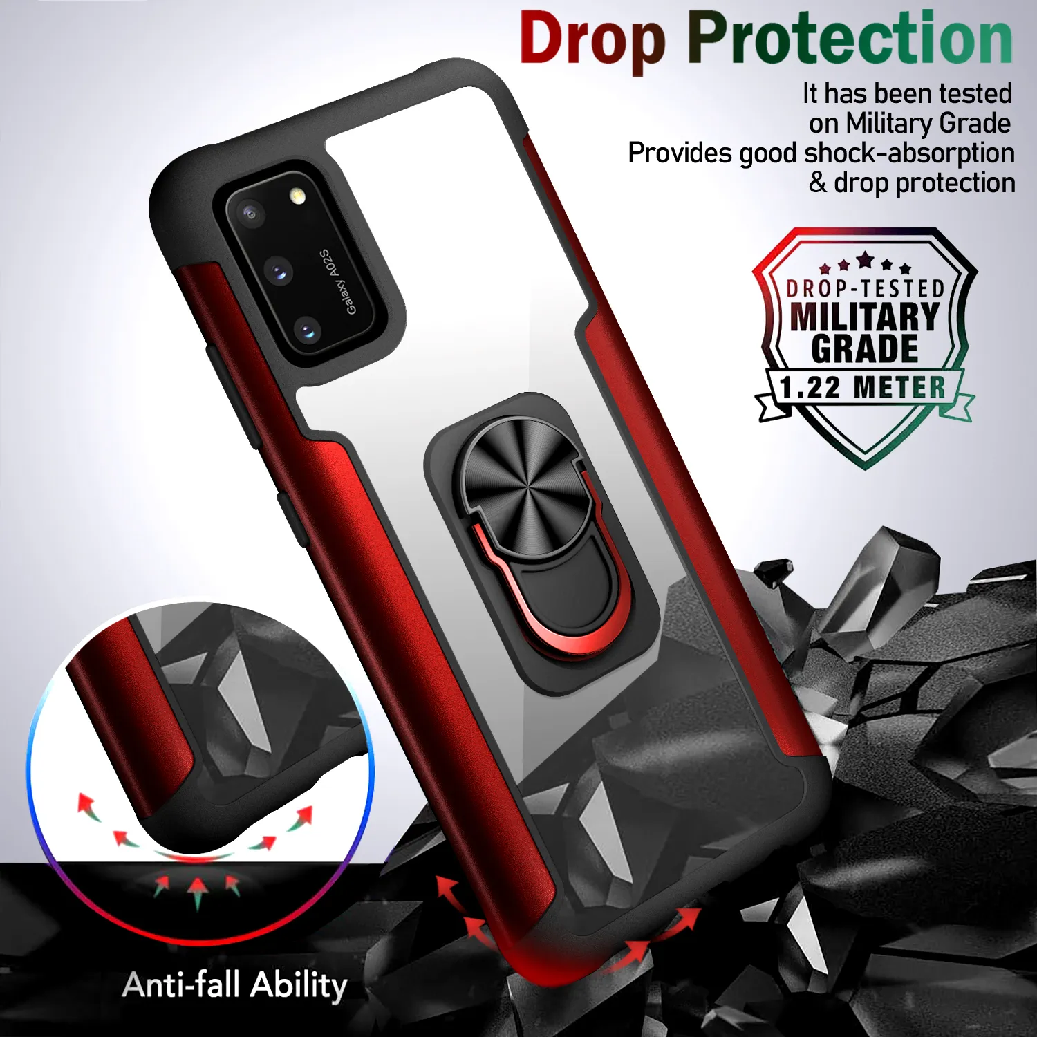 Magnetic Ring Holder Armor Shockproof Cases For Samsung Galaxy A02S Metal Bumper Soft TPU Frame Hard PC Transpanet Back Cover
