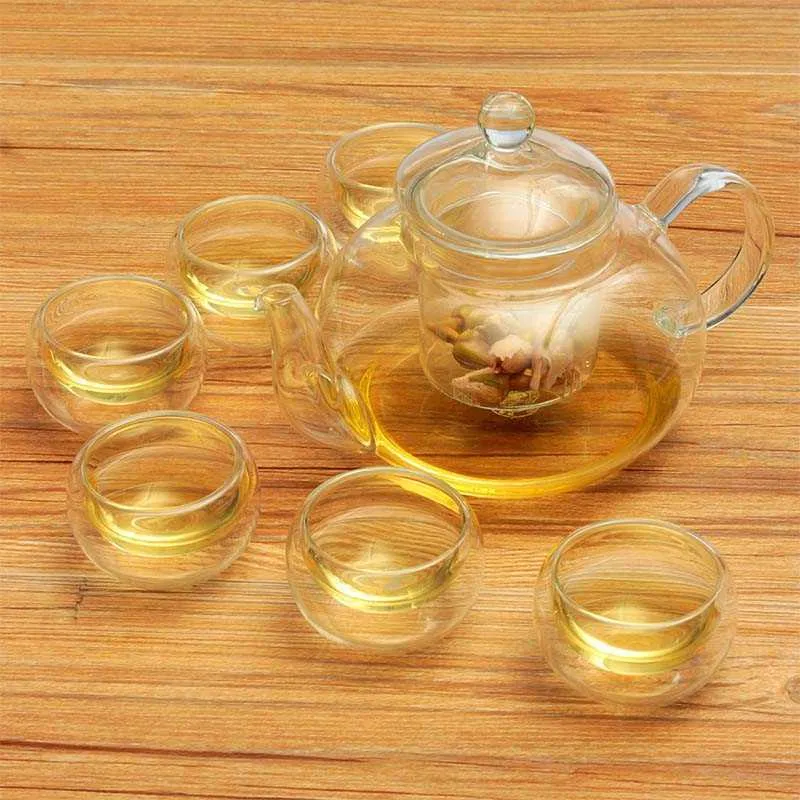 600 ml théière ensemble verre résistant à la chaleur avec bougeoir rond tasse fleur chinois Kung Fu Pot ware cadeau 210621