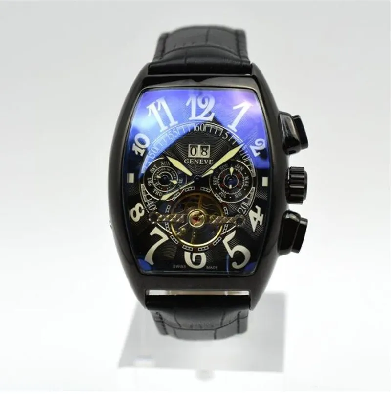 AAA Genf Luxusmarke Uhr Leder mechanische automatische Herrenuhren Tourbillon Skelett Gold Männer Armbanduhr289l
