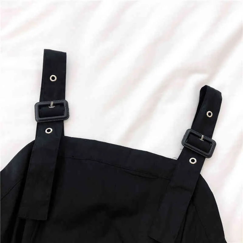 Zwart Vintage Gothic Jurk Dames Herfst Mouwloze Harajuku Streetwear Onregelmatige A-Lijn Goth Bandage Strap Jurken Punk 210515