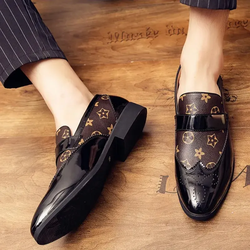 Loafers Men Shoes PU Leather Print Comfortable Suitable Versatile Low Heel Pointed Metal Buckle Decoration Casual British DH021