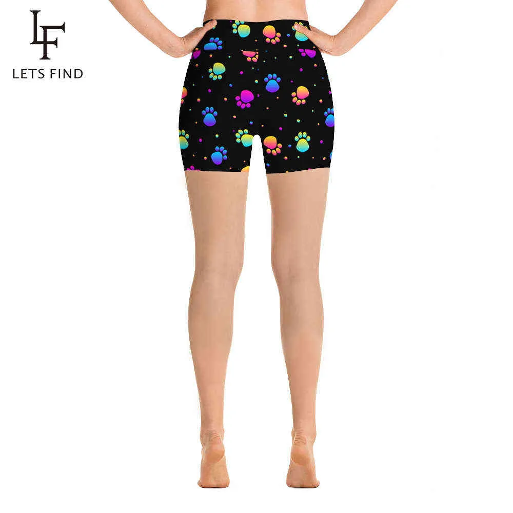 Letsfind Nueva Moda Mujeres Pantalones cortos de cintura alta Patas de perro 3D Impresión digital Leggings elásticos Plus Tamaño Q0801