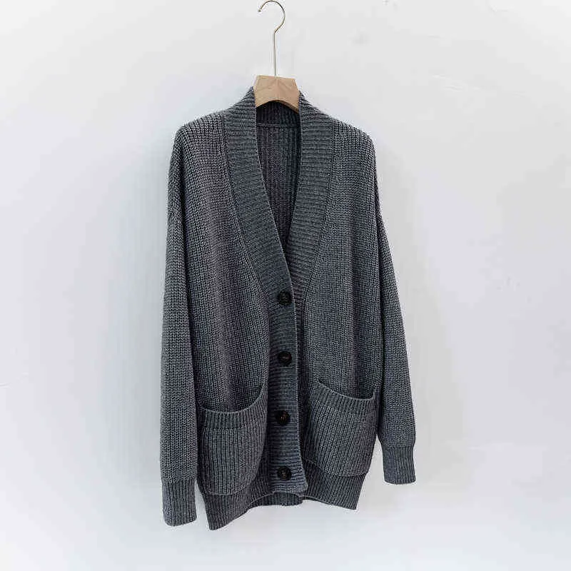 Primavera otoño invierno casual abrigo de punto lana larga cardigan gruesa chaqueta cálida 211103