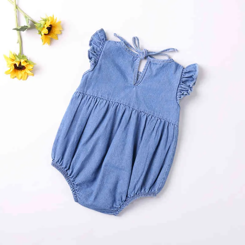 Ropa de verano para bebé, conjunto de ropa para niño y niña, mameluco de mezclilla sin mangas, traje de mono sólido 210515