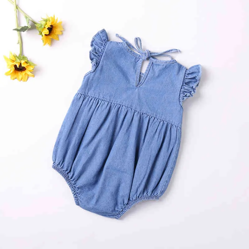 Sommer Baby Kleidung geboren Set Säugling Junge Mädchen Kleidung Denim Strampler Ärmellos Solide Overall Outfit 210515