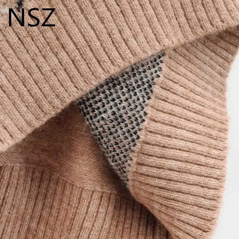 NSZ Women Argyle Style Sweater Vest Fall Fashion Crop Top Mouwloze Rhombus gebreide Cardigan Jumper Tank Waistcoat 210909