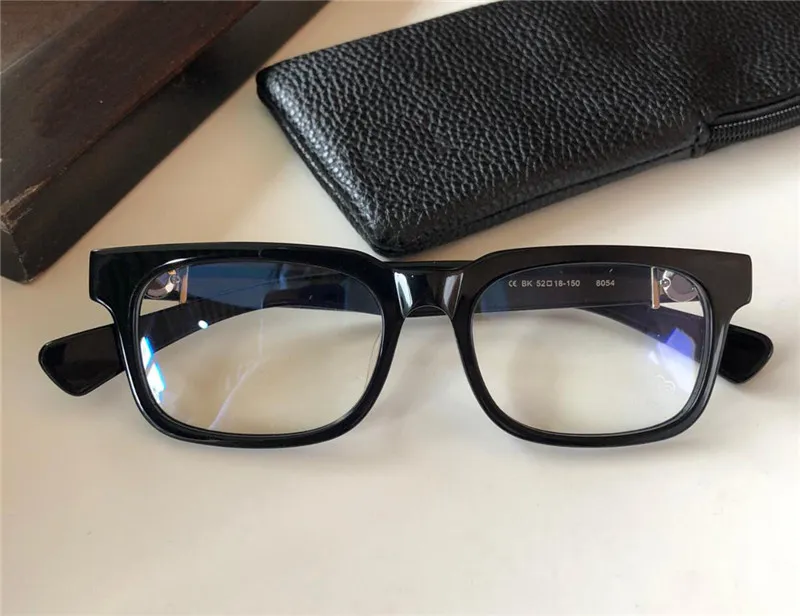 Mode hommes lunettes optiques 8054 cadre de plaque carrée classique avec boîte en cuir rétro design de style simple HD lentille claire qualité supérieure217i