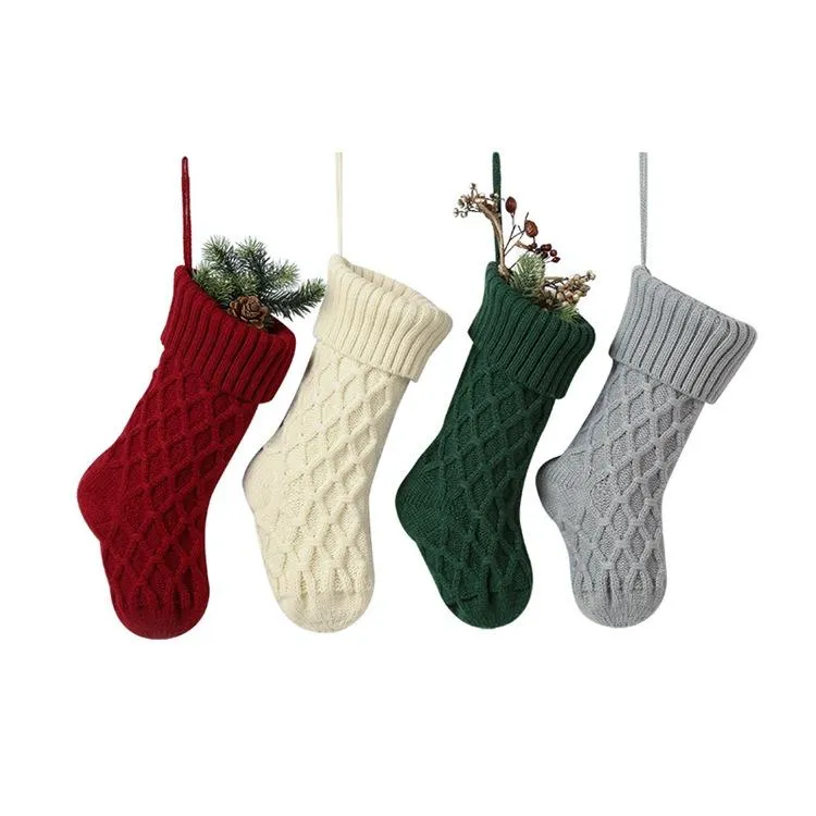 2021 Sticka julstrumpor Presentväskor Stickade stora Xmas Tree Sock Dekorativ