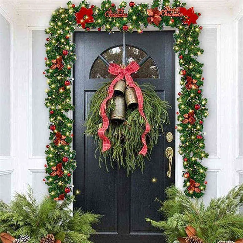 2,7 м Рождественские украшения светодиодный ротан гирлянды венок светлая дверь висит украшения искусственный рождественский камин декор 211104
