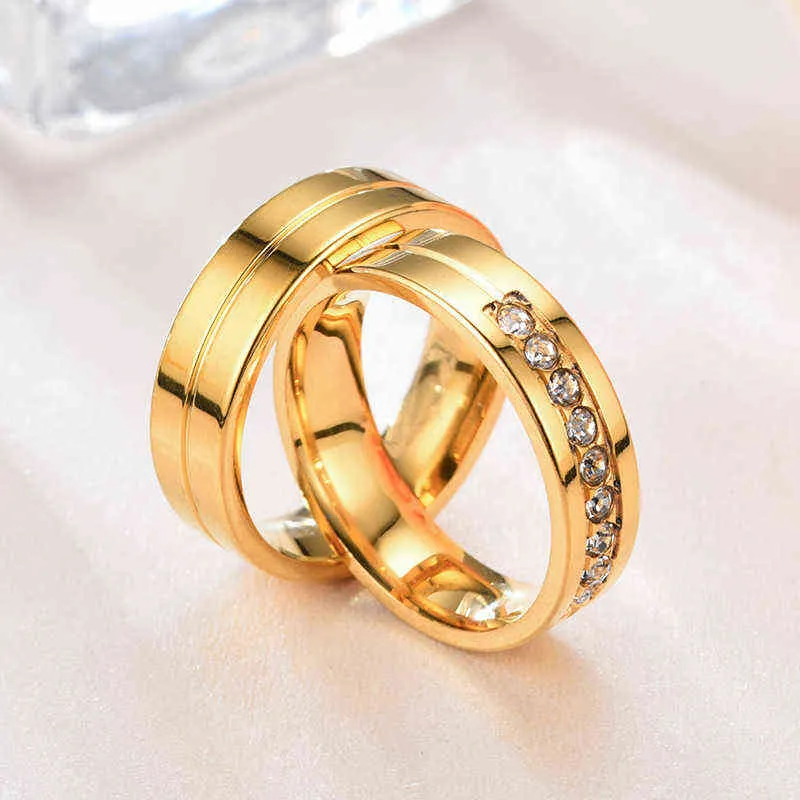 Para ze stali nierdzewnej Pierścień Złoty Kolor Ślub Ringowanie Pierścienie Dla Kobiet Mężczyźni Palec Biżuteria Prezent G1125