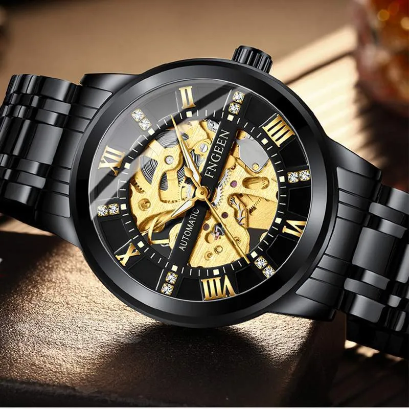 Szkielet zegarek Nowy sport Fngeen Mechanical Watch Fashion Mens Watches Top Mander Montre Homme Clock Men Automatyczne zegarek 210407176S