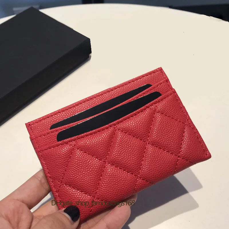 Kreditkortshållare av högsta kvalitet Credit Card Holder C Pink Calfskin Caviar äkta läder Kvinnor Plånboksmynthållare Purse Pocket P316M