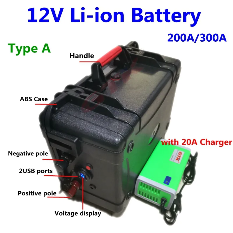 방수 12V 200Ah 250Ah 모터 주택, 보트 모터, 전자 선박, 태양 전지 패널, 전원 은행 + 10A 충전기 용 250AH 300Ah 리튬 이온 배터리