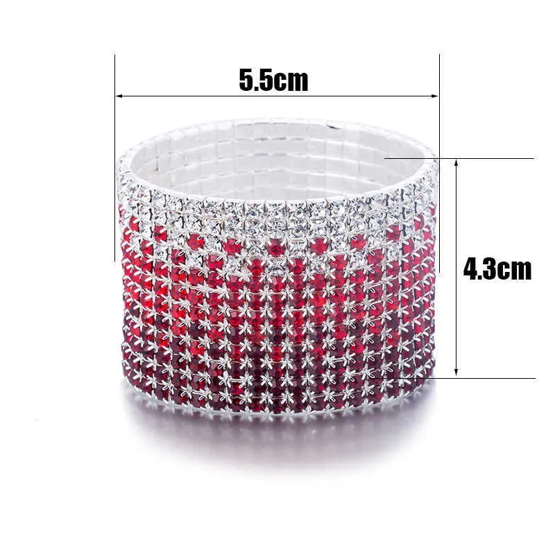 12 Rows Red and Clear Crystal Combination Wedding Bracelet Silver Plated Bridal Jewelry Rhinestone Stretch Bangles Bracelet (1)
