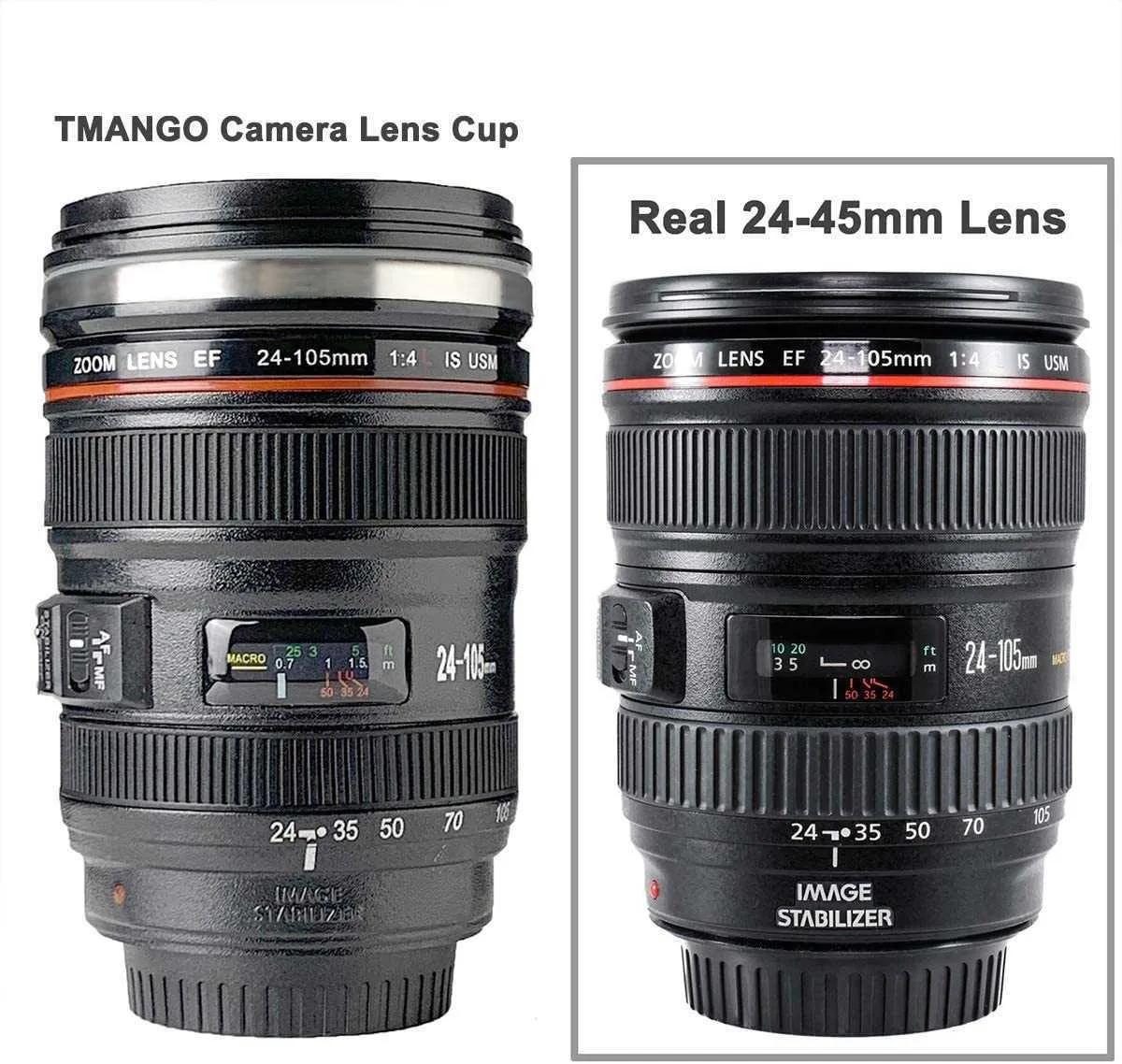 Emulation Camera Mug Cup PO LIFE Canon Thermal Mugs Camera Lens Cup Stainless Steel Coffee Creative Lens Tea Mugs 210804271I