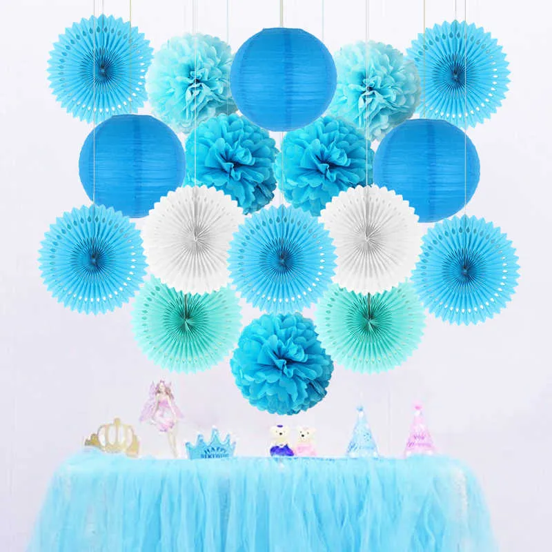 Paper Fan Pinwheel Round Lantern Tissue Pom Poms Flower Ball Home Wall Decorations Wedding Birthday Party Backdrop 210610
